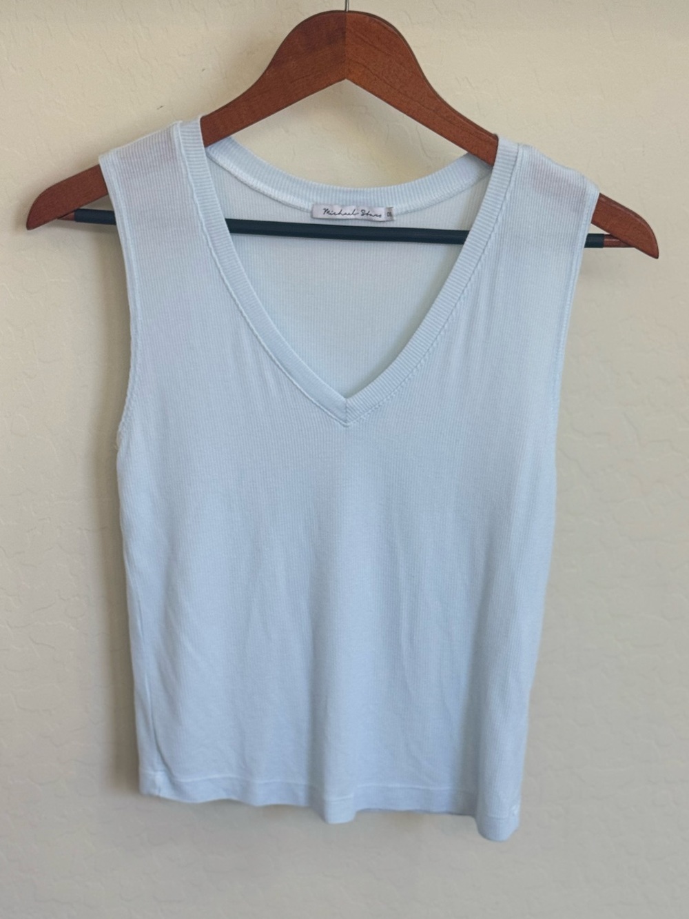 Michael Stars Light Blue 1x1 Ribbed V-Neck Tank Top OS NWOT